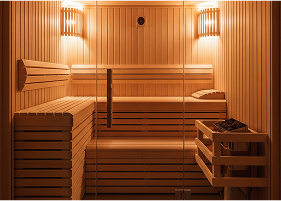 木で作られた個室サウナの写真